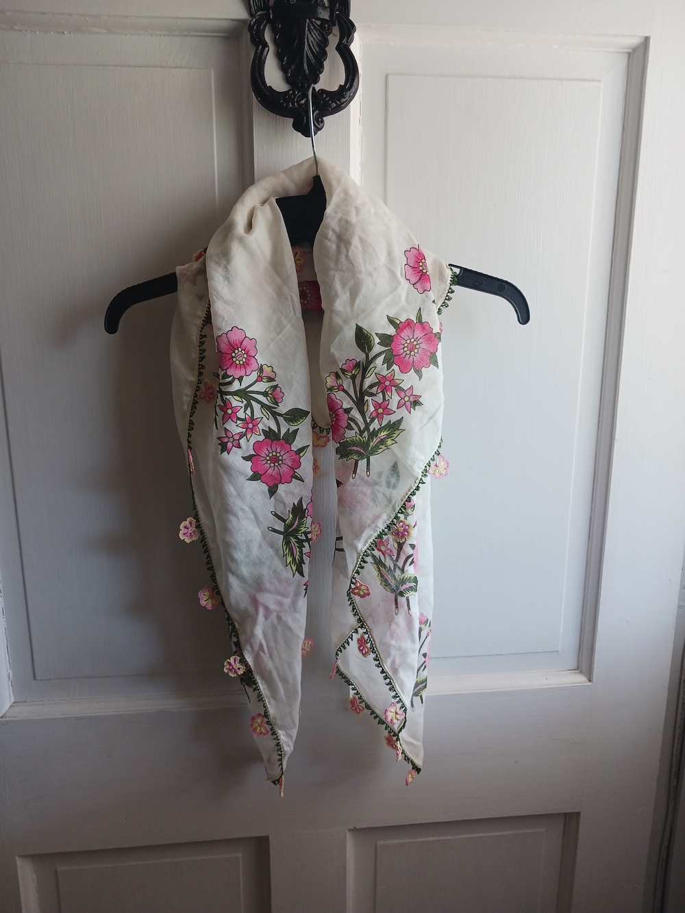 Turkish Oya Style Scarf Vintage Hijab Headscarf Bandana Pink Floral Design